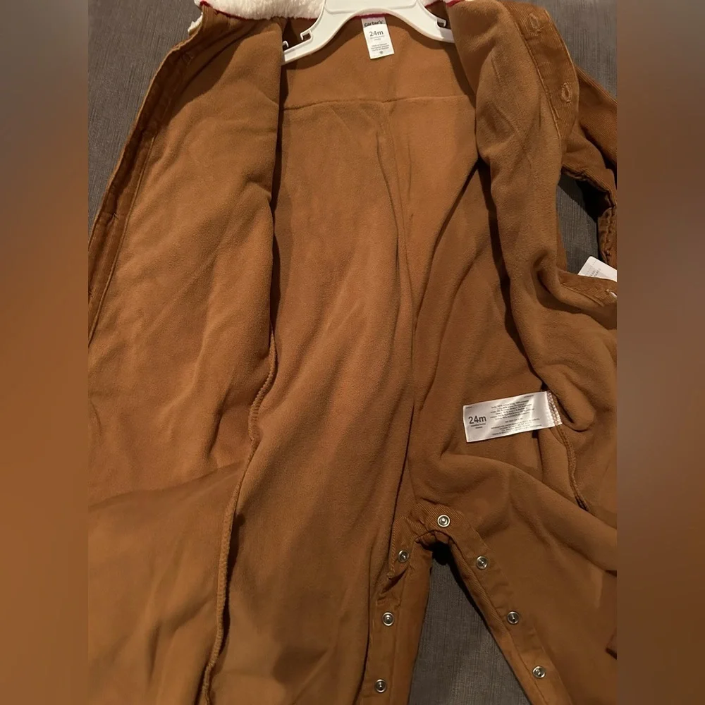 Carters Baby Boys Corduroy Jumpsuit Onsie Fleece lined Sherpa collar